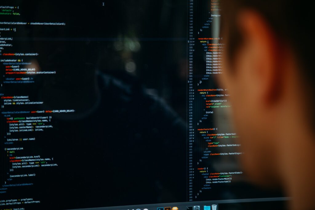 Looking at code on monitor