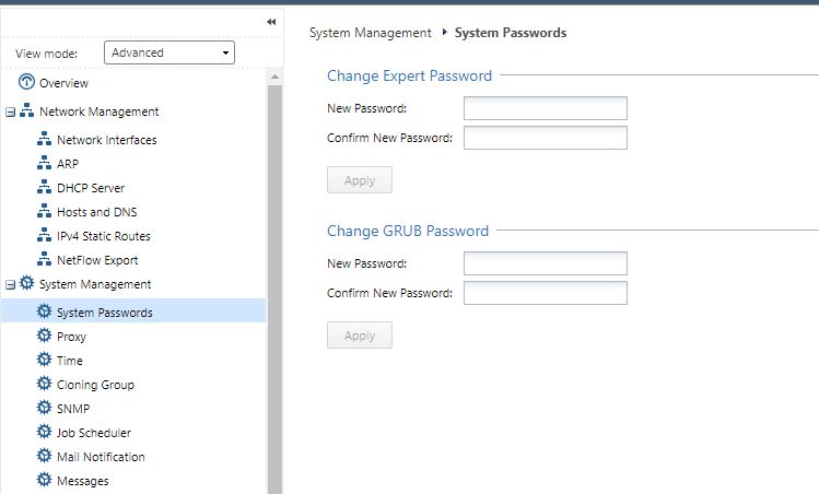 The Gaia WebUI platform managing critical system passwords